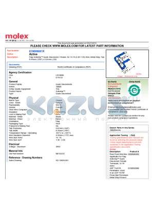 0190060014 datasheet - Flag Avikrimp Quick Disconnect, Female, for 14-16 (2.00-1.30) Wire, Metal Strip, Tab6.35mm (.250