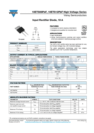 10ETS08PBF datasheet - Input Rectifier Diode, 10 A