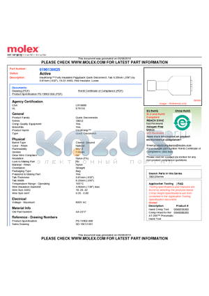0190130025 datasheet - InsulKrimp Fully Insulated Piggyback Quick Disconnect, Tab 6.35mm (.250