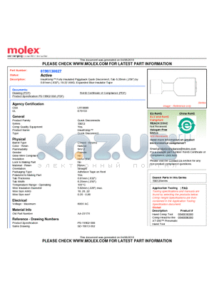 0190130027 datasheet - InsulKrimp Fully Insulated Piggyback Quick Disconnect, Tab 6.35mm (.250