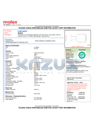 0190130032 datasheet - InsulKrimp Fully Insulated Piggyback Quick Disconnect, Tab 6.35mm (.250
