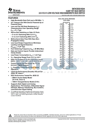 74CB3Q16244DGVRE4 datasheet - 16-BIT FET BUS SWITCH 2.5-V/3.3-V LOW-VOLTAGE HIGH-BANDWIDTH BUS SWITCH