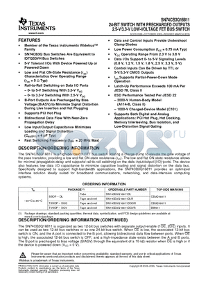 74CB3Q16811DGGRE4 datasheet - 24-BIT SWITCH WITH PRECHARGED OUTPUTS 2.5-V/3.3-V LOW-VOLTAGE FET BUS SWITCH