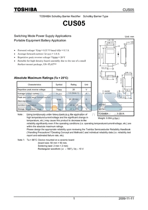 CUS05 datasheet - Switching Mode Power Supply Applications Portable Equipment Battery Application