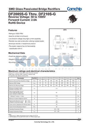 DF206ST-G datasheet - SMD Glass Passivated Bridge Rectifiers