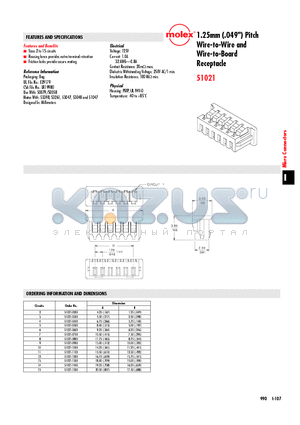 51021-0800 datasheet - 1.25mm (.049) Pitch Wire-to-Wire and Wire-to-Board Receptacle