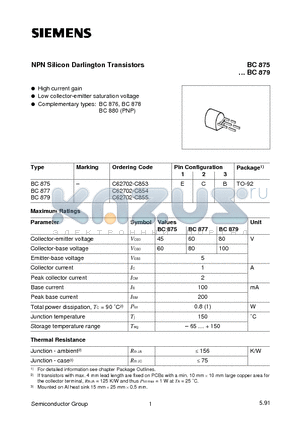 C62702-C855 datasheet - NPN Silicon Darlington Transistors (High current gain Low collector-emitter saturation voltage