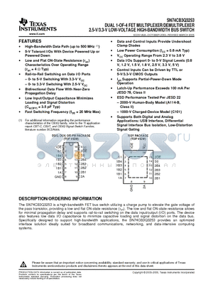 74CB3Q3253RGYRG4 datasheet - DUAL 1-OF-4 FET MULTIPLEXER/DEMULTIPLEXER 2.5-V/3.3-V LOW-VOLTAGE HIGH-BANDWIDTH BUS SWITCH