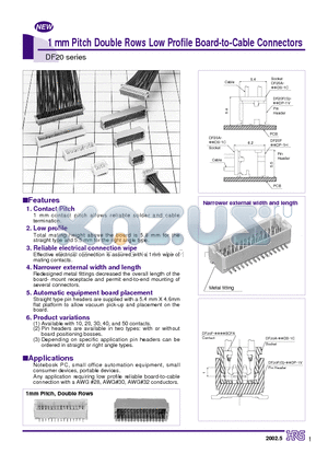 DF20A-20DS-1H datasheet - 1 mm Pitch Double Rows Low Profile Board-to-Cable Connectors
