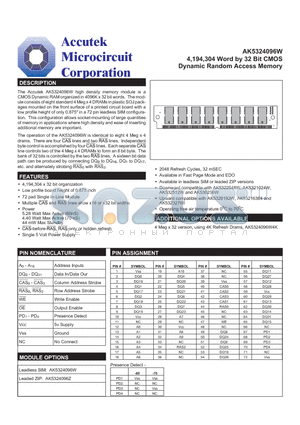 AK5324096W datasheet - 4,194,304 Word by 32 Bit CMOS Dynamic Random Access Memory