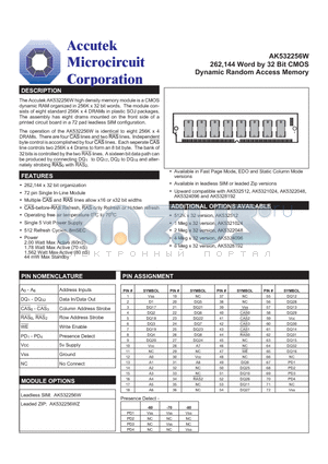 AK532512 datasheet - 262,144 Word by 32 Bit CMOS Dynamic Random Access Memory