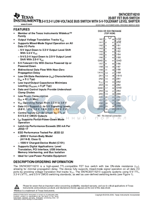 74CB3T16210DGGRE4 datasheet - 2.5-V/3.3-V LOW-VOLTAGE BUS SWITCH WITH 5-V-TOLERANT LEVEL SHIFTER