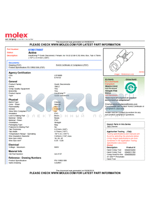 0190170007 datasheet - InsulKrimp Quick Disconnect, Female, for 18-22 (0.80-0.35) Wire, Box, Tab 4.75mm