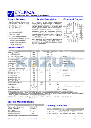 CV110-2A datasheet - Cellular-band High Linearity Downconverter