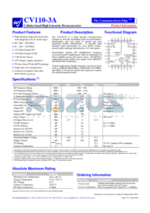 CV110-3APCB240 datasheet - Cellular-band High Linearity Downconverter