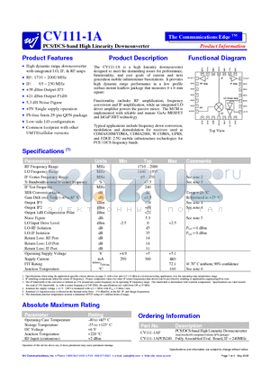 CV111-1A datasheet - PCS/DCS-band High Linearity Downconverter