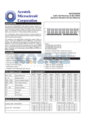 AK5328192 datasheet - 2,097,152 Word by 32 Bit CMOS Dynamic Random Access Memory