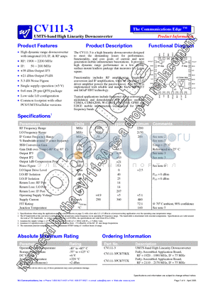 CV111-3PCB75RX datasheet - UMTS-band High Linearity Downconverter