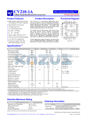 CV210-1A datasheet - Cellular-band Dual-Branch Downconverter