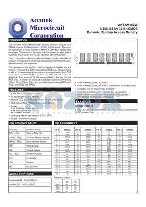 AK5328192Z datasheet - 8,388,608 by 32 Bit CMOS Dynamic Random Access Memory