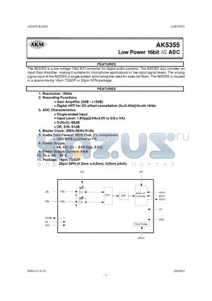 AK5355_05 datasheet - Low Power 16bit DS ADC