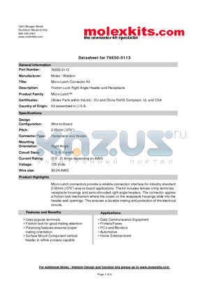 51065-0300 datasheet - Friction Lock Right Angle Header and Receptacle