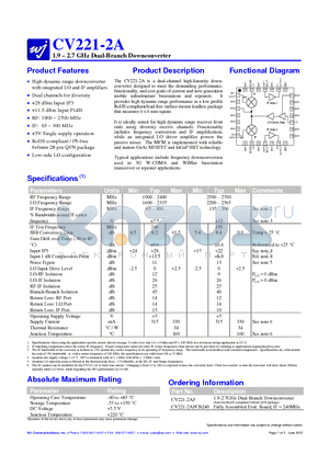 CV221-2A datasheet - 1.9 - 2.7 GHz Dual-Branch Downconverter