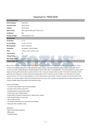 51065-0400 datasheet - Receptacles, Vertical Headers