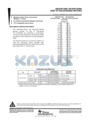 74CBT16209ADGVRE4 datasheet - 18-BIT FET BUS-EXCHANGE SWITCHES