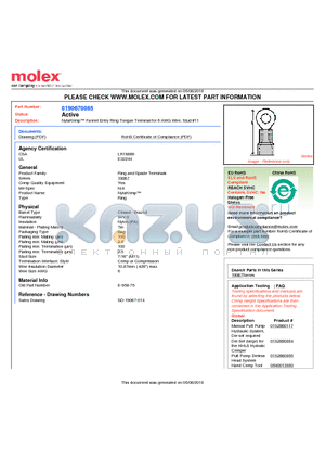 0190670065 datasheet - NylaKrimp Funnel Entry Ring Tongue Terminal for 6 AWG Wire, Stud #11