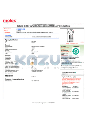 0190670076 datasheet - NylaKrimp Funnel Entry Ring Tongue Terminal for 4 AWG Wire, Stud #12