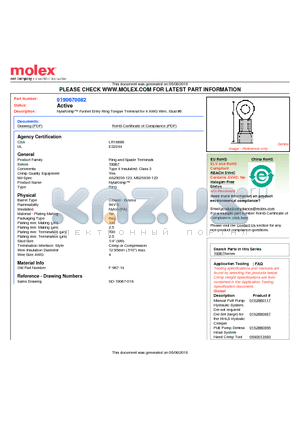 0190670082 datasheet - NylaKrimp Funnel Entry Ring Tongue Terminal for 4 AWG Wire, Stud #6