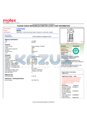 0190670084 datasheet - NylaKrimp Funnel Entry Ring Tongue Terminal for 4 AWG Wire, Stud #8