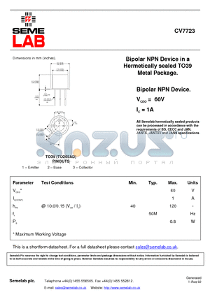 CV7723 datasheet - Bipolar NPN Device