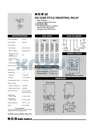38A-2-12-SL datasheet - ICE CUBE STYLE INDUSTRIAL RELAY