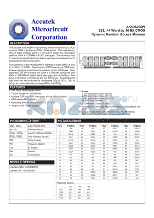 AK5361024W datasheet - 262,144 Word by 36 Bit CMOS Dynamic Random Access Memory