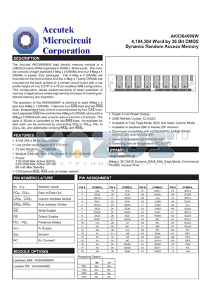 AK5361024W datasheet - 4,194,304 Word by 36 Bit CMOS Dynamic Random Access Memory