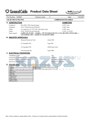 C6360A datasheet - 12C 20 7/28 TC PVC PVC COMMUNICATION CABLE