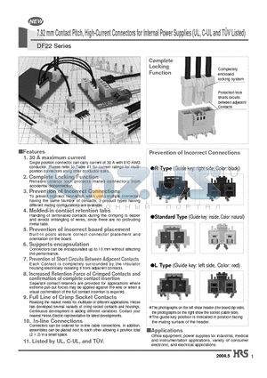 DF22-1012SCF datasheet - 7.92 mm Contact Pitch, High-Current Connectors for Internal Power Supplies (UL, C-UL and TUV Listed)