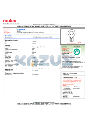 0190690030 datasheet - Krimptite Ring Tongue Terminal for 18-22 AWG Wire