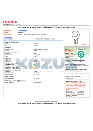 0190690035 datasheet - Krimptite Ring Tongue Terminal for 18-22 AWG Wire