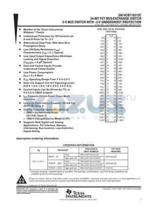 74CBT16212CDGVRG4 datasheet - 24-BIT FET BUS-EXCHANGE SWITCH 5-V BUS SWITCH WITH -2-V UNDERSHOOT PROTECTION