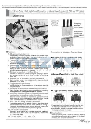 DF22-3S-7.92C datasheet - 7.92 mm Contact Pitch, High-Current Connectors for Internal Power Supplies (UL, C-UL and TUV Listed)