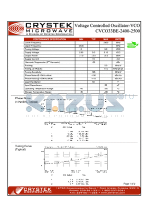 CVCO33BE-2400-2500 datasheet - VCO (voltage controlled oscillator)