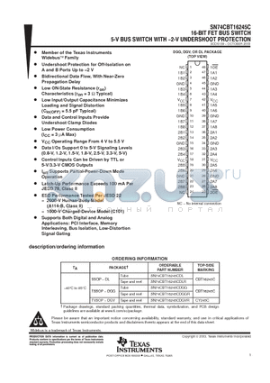 74CBT16245CDGGRE4 datasheet - 16-BIT FET BUS SWITCH 5-V BUS SWITCH WITH -2-V UNDERSHOOT PROTECTION