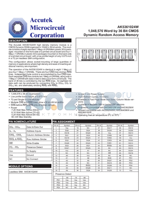 AK5364096W datasheet - 1,048,576 Word by 36 Bit CMOS Dynamic Random Access Memory