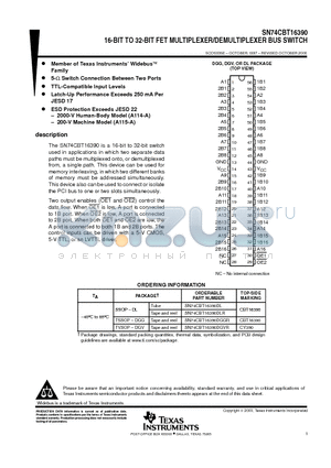 74CBT16390DGVRE4 datasheet - 16-BIT TO 32-BIT FET MULTIPLEXER/DEMULTIPLEXER BUS SWITCH