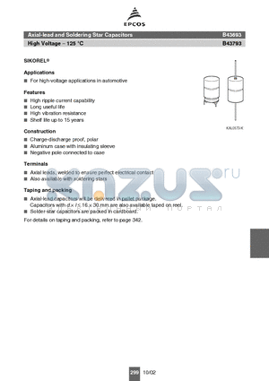B43693A1336Q009 datasheet - Axial-lead and Soldering Star Capacitors