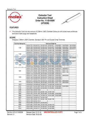 39-00-0071 datasheet - Extractor Tool Instruction Sheet