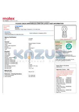 0190700073 datasheet - InsulKrimp Ring Tongue Terminal for 14-16 AWG Wire